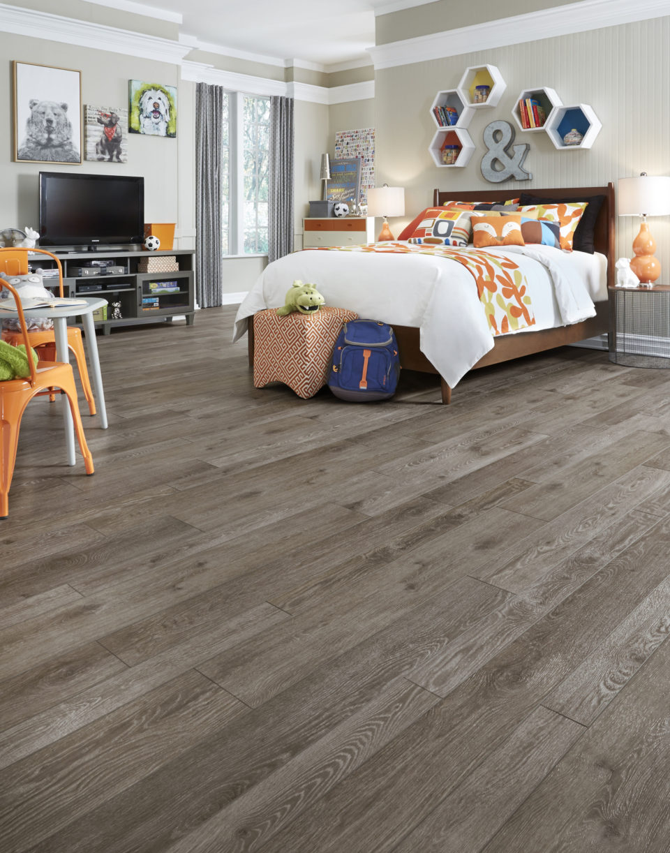 Mannington's ADURA Max waterproof, beautiful, durable, quiet and comfortable floor in a childs bedroom offers the industry’s best wear, scratch and stain resistance.